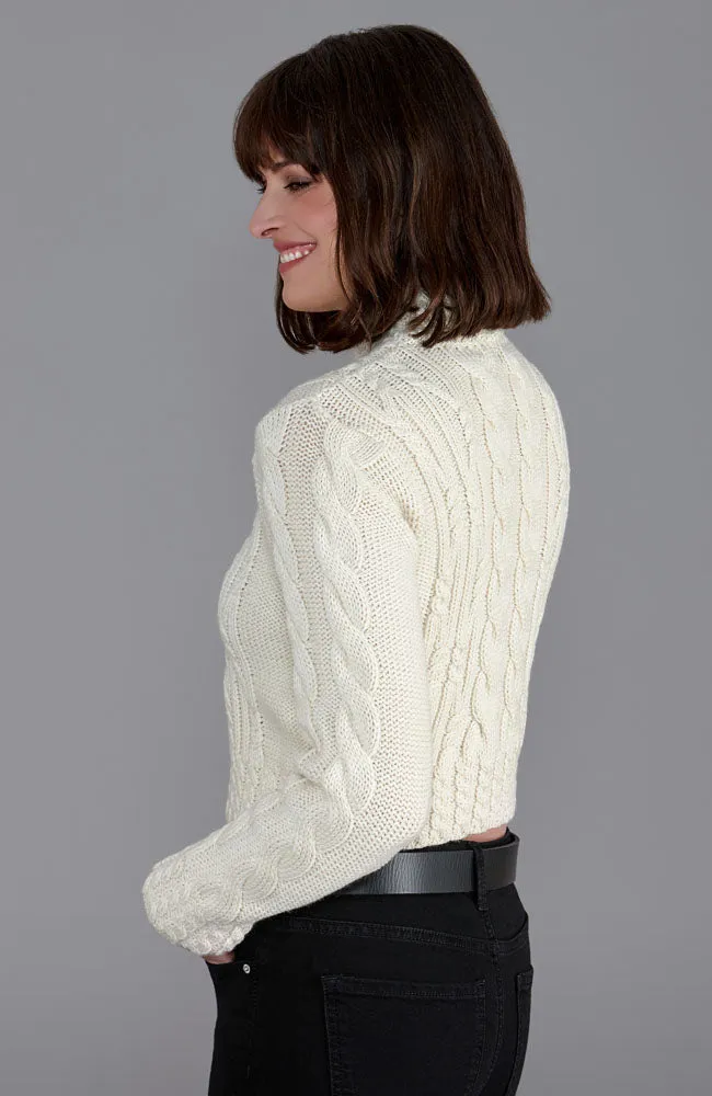 Womens Chunky Merino Wool Vintage Aran Cropped Jumper
